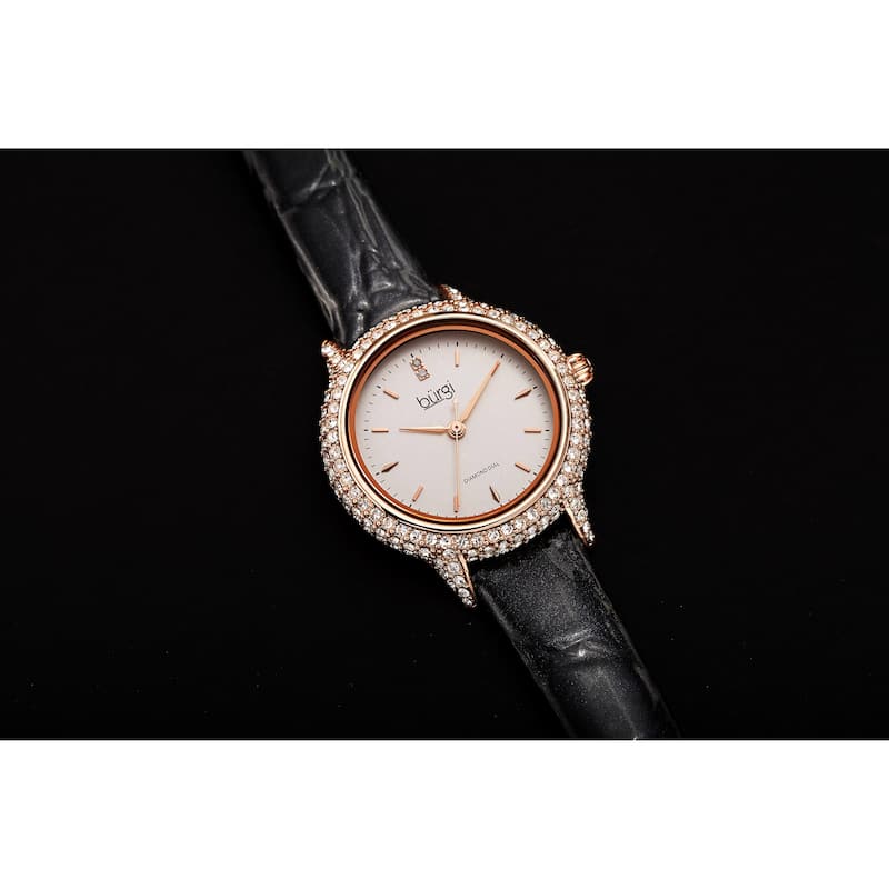 Burgi Women's Dazzling Diamond Swarovski Crystal Leather Strap Watch