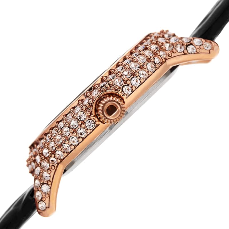 Burgi Women's Dazzling Diamond Swarovski Crystal Leather Strap Watch