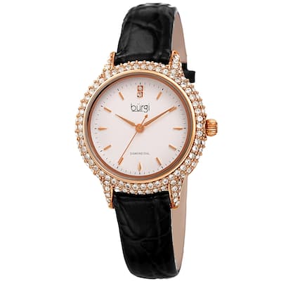 Burgi Women's Dazzling Diamond Swarovski Crystal Leather Strap Watch