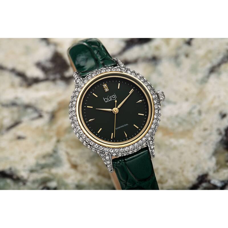 Burgi Women's Dazzling Diamond Swarovski Crystal Leather Strap Watch