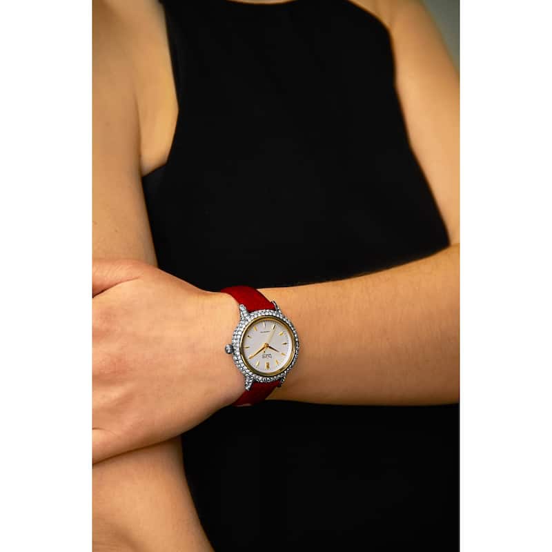 Burgi Women's Dazzling Diamond Swarovski Crystal Leather Strap Watch