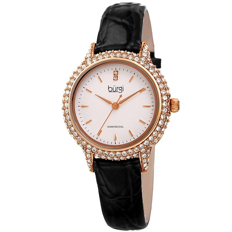 Burgi Women's Dazzling Diamond Swarovski Crystal Leather Strap Watch