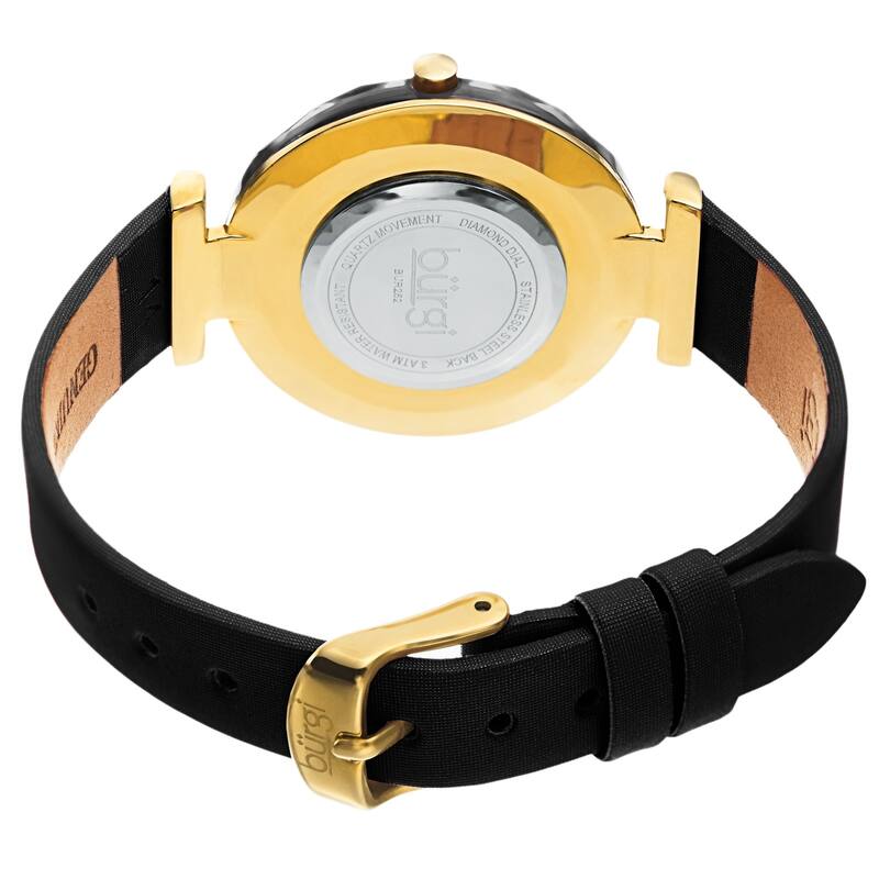 Burgi Women's Eye-Catching Diamond Faceted Case Satin Leather Strap Watch