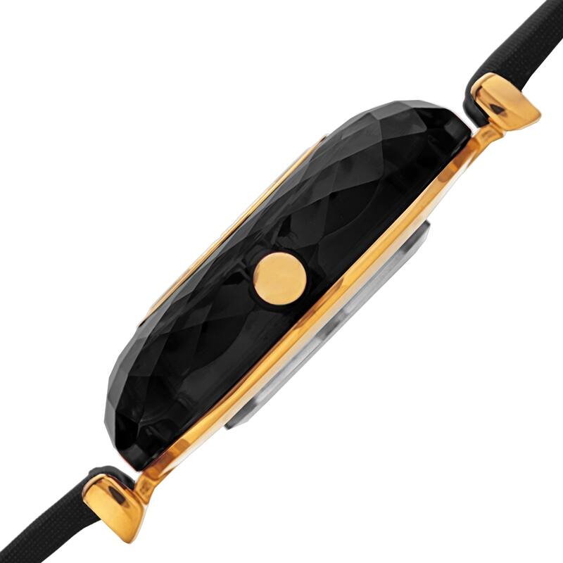 Burgi Women's Eye-Catching Diamond Faceted Case Satin Leather Strap Watch