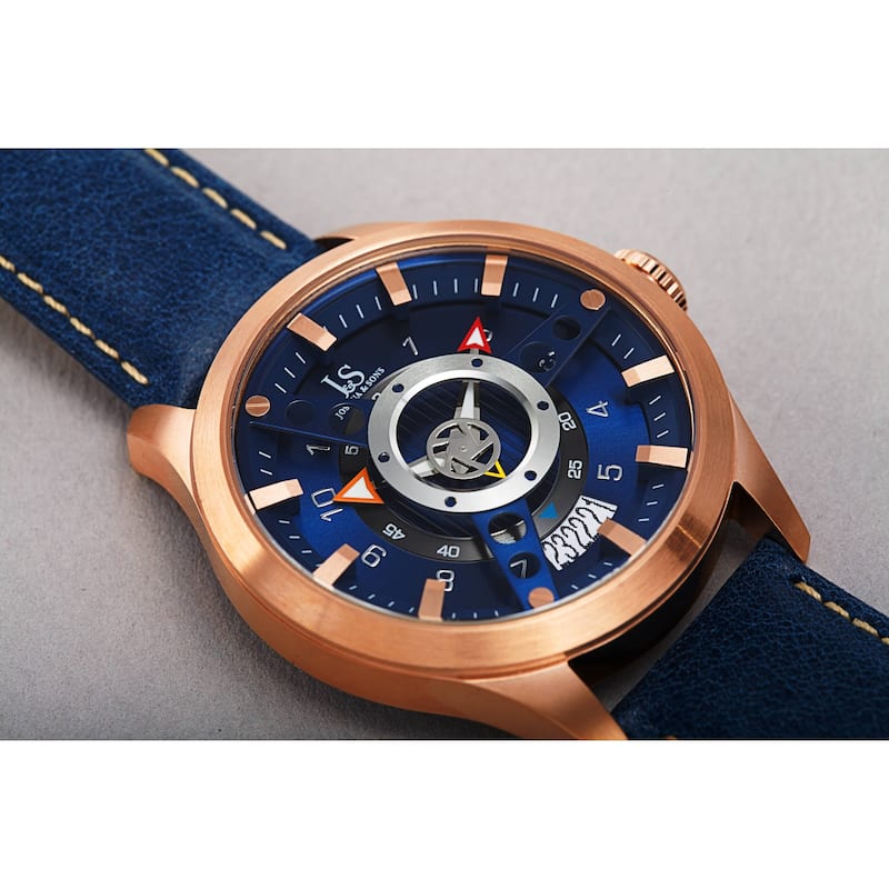 Joshua & Sons Men's Rugged Fan-like Leather Strap Watch