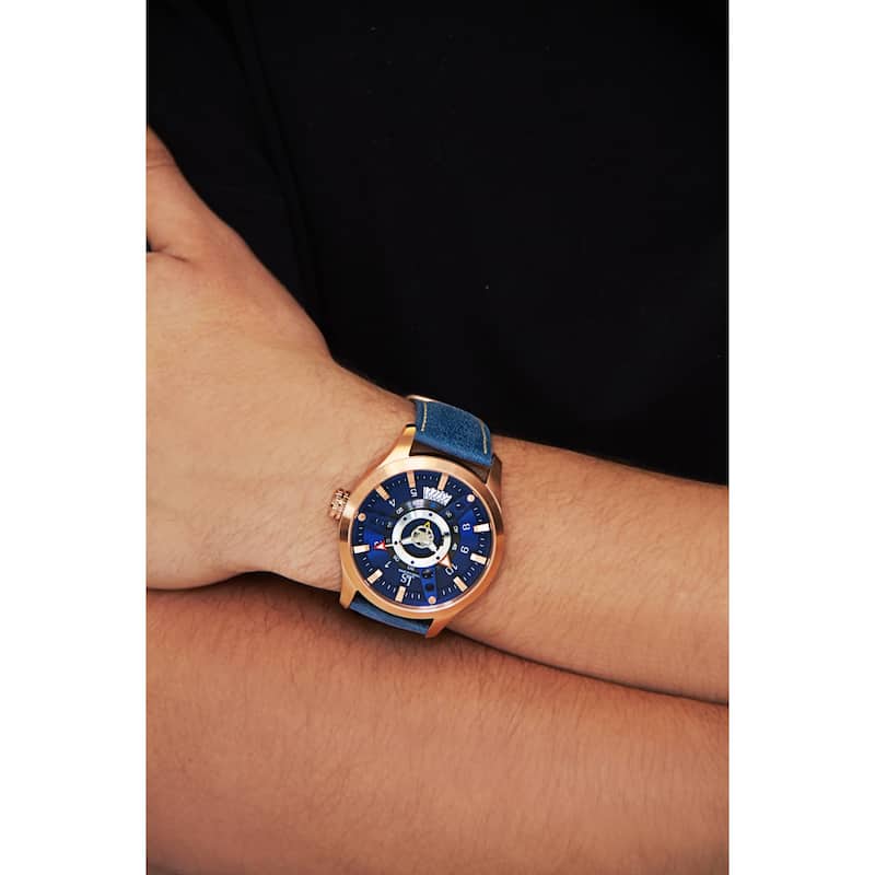Joshua & Sons Men's Rugged Fan-like Leather Strap Watch