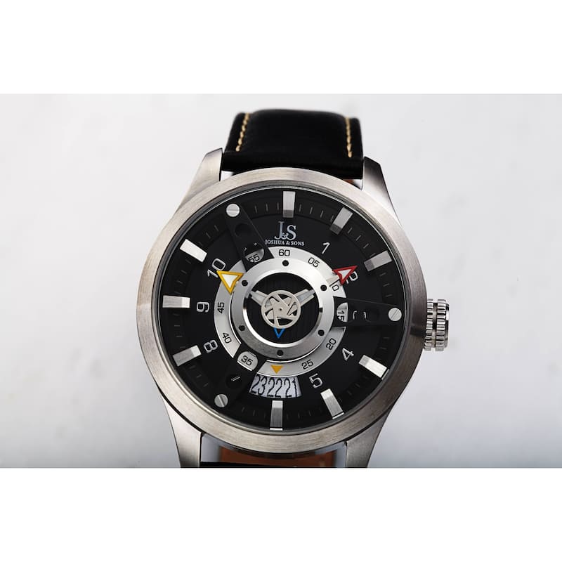 Joshua & Sons Men's Rugged Fan-like Leather Strap Watch