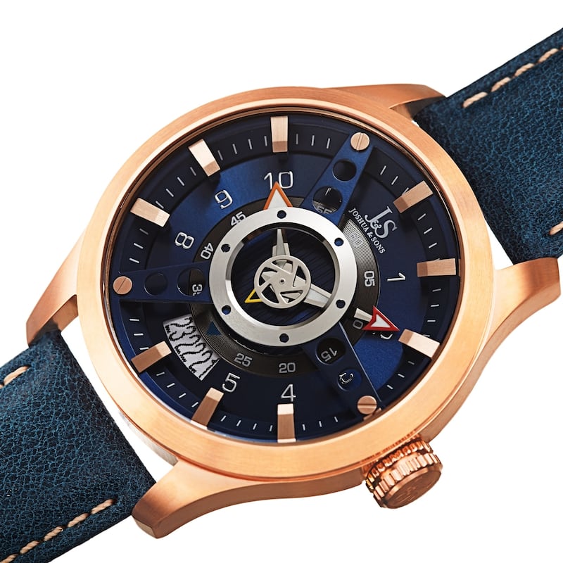 Joshua & Sons Men's Rugged Fan-like Leather Strap Watch