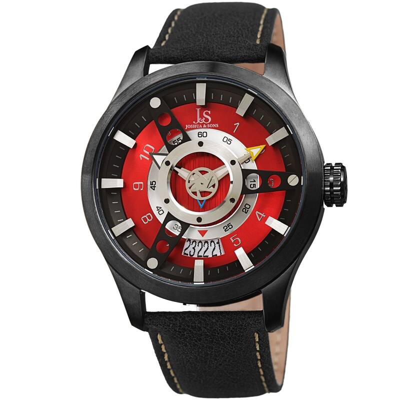 Joshua & Sons Men's Rugged Fan-like Leather Strap Watch