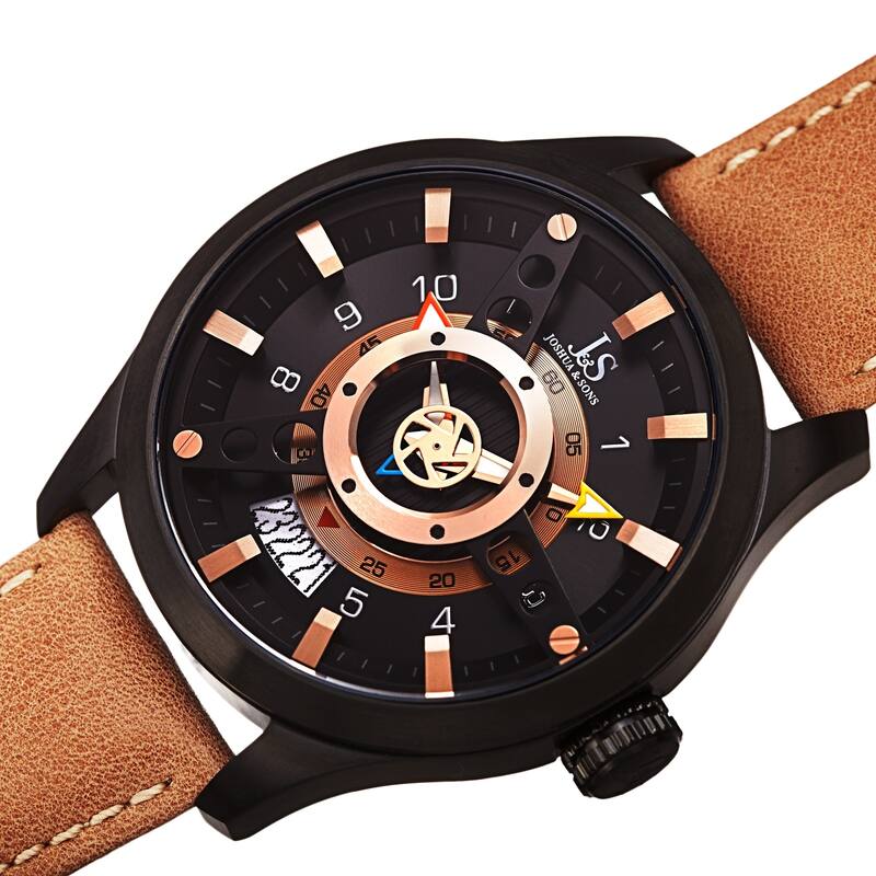 Joshua & Sons Men's Rugged Fan-like Leather Strap Watch - Tan