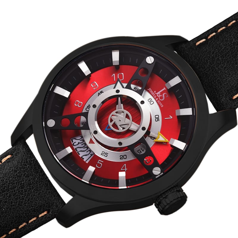Joshua & Sons Men's Rugged Fan-like Leather Strap Watch - Red