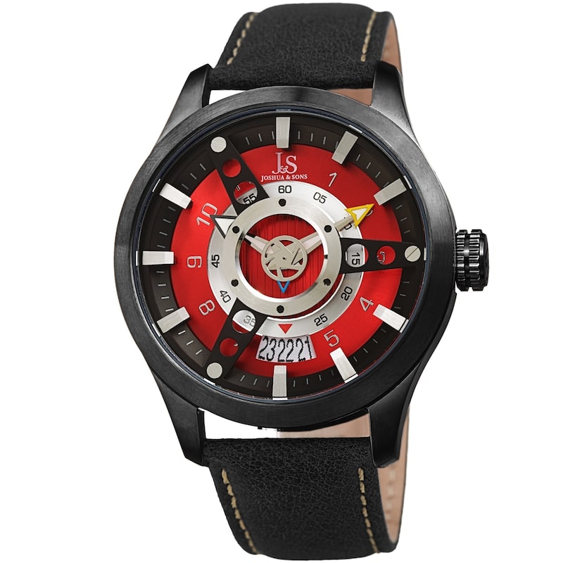 Joshua & Sons Men's Rugged Fan-like Leather Strap Watch