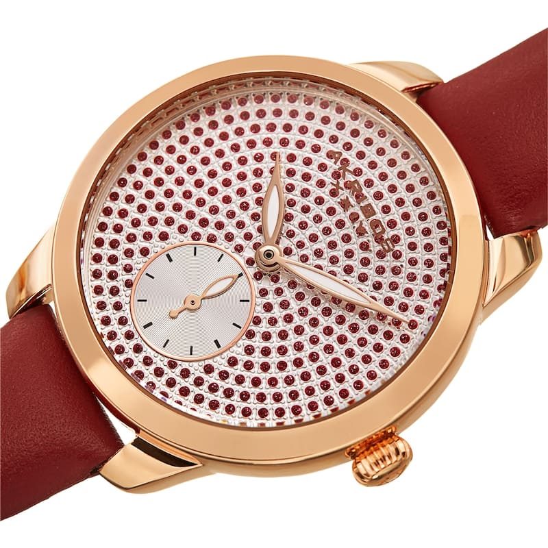 Akribos XXIV Women's Chic Glittered Dial Leather Strap Watch