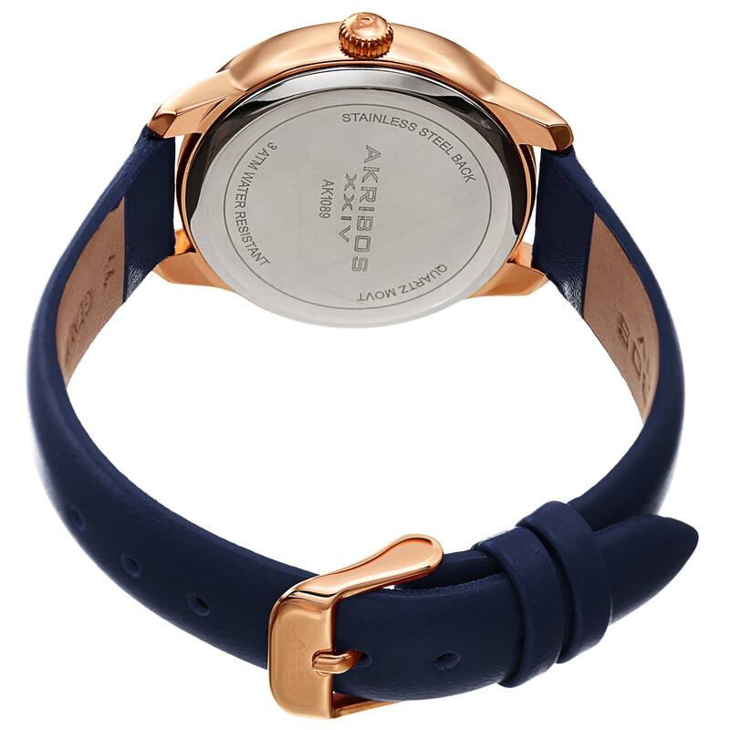 Akribos XXIV Women's Chic Glittered Dial Leather Strap Watch