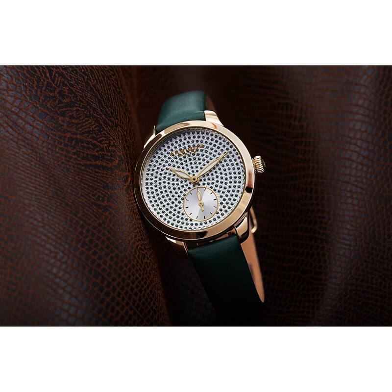 Akribos XXIV Women's Chic Glittered Dial Leather Strap Watch