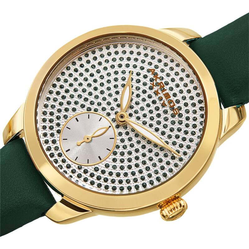 Akribos XXIV Women's Chic Glittered Dial Leather Strap Watch