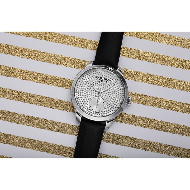 Akribos XXIV Women's Chic Glittered Dial Leather Strap Watch