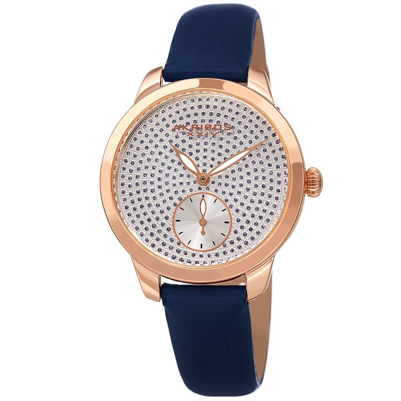 Akribos XXIV Women's Chic Glittered Dial Leather Strap Watch