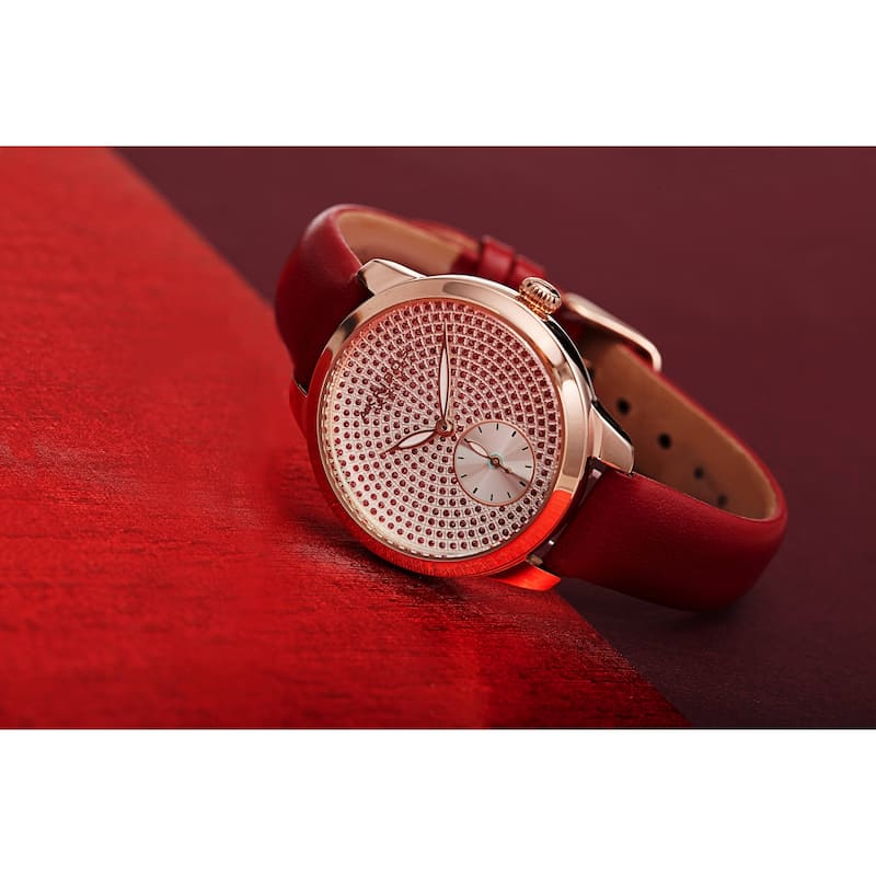 Akribos XXIV Women's Chic Glittered Dial Leather Strap Watch