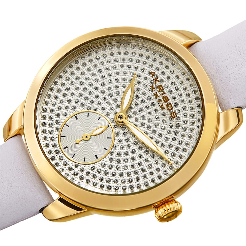 Akribos XXIV Women's Chic Glittered Dial Leather Strap Watch