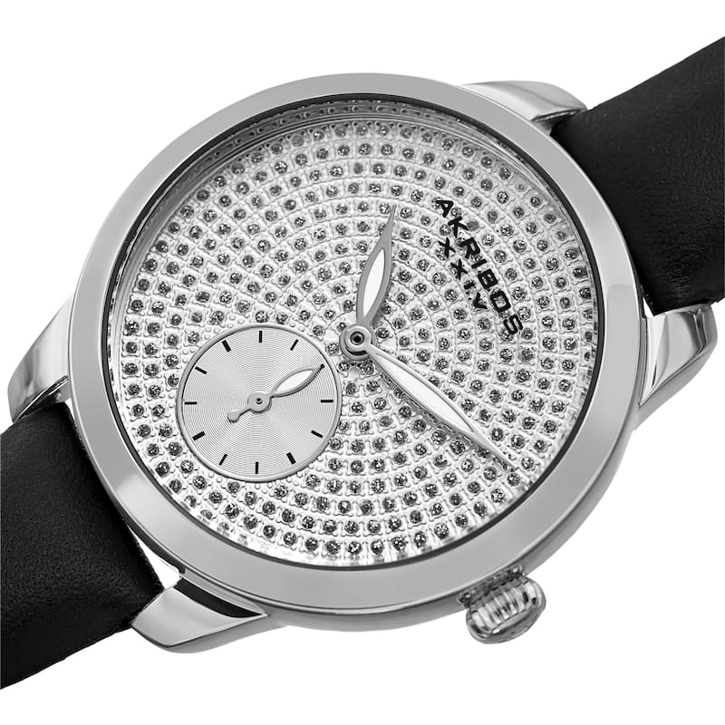 Akribos XXIV Women's Chic Glittered Dial Leather Strap Watch