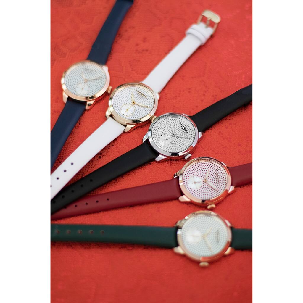 Akribos XXIV Women's Chic Glittered Dial Leather Strap Watch