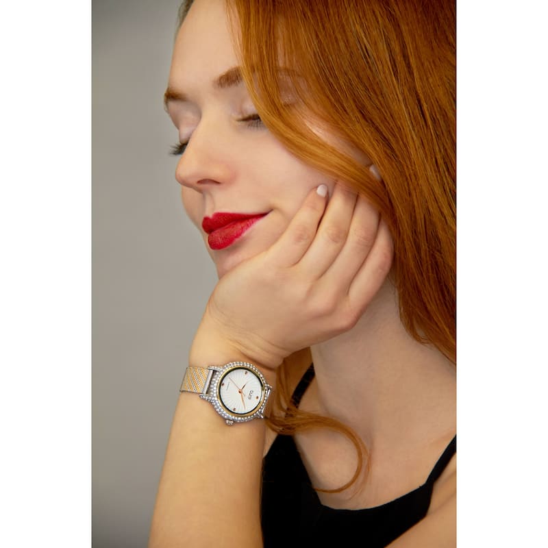 Burgi Women's Whirlwind Diamond Dial Mesh Strap Watch