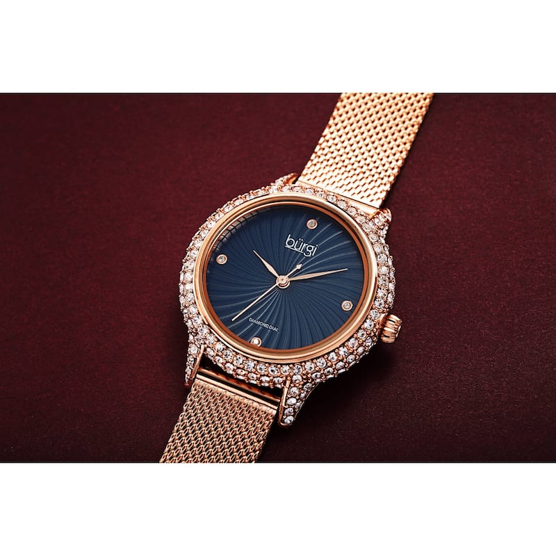 Burgi Women's Whirlwind Diamond Dial Mesh Strap Watch
