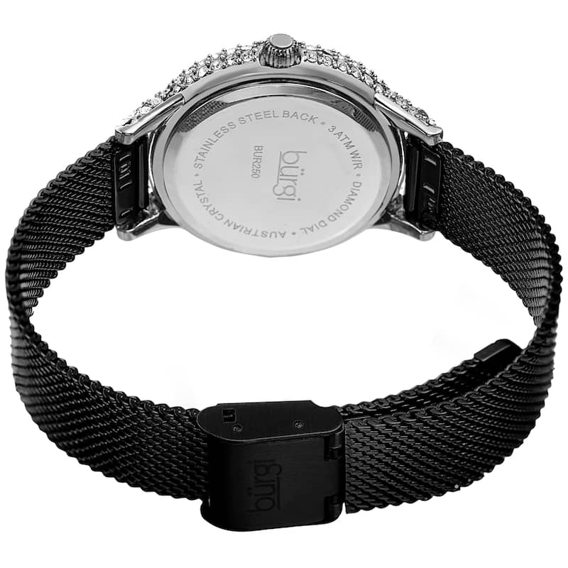 Burgi Women's Whirlwind Diamond Dial Mesh Strap Watch