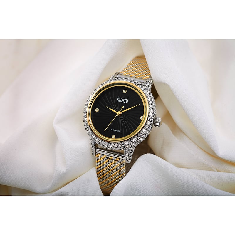 Burgi Women's Whirlwind Diamond Dial Mesh Strap Watch