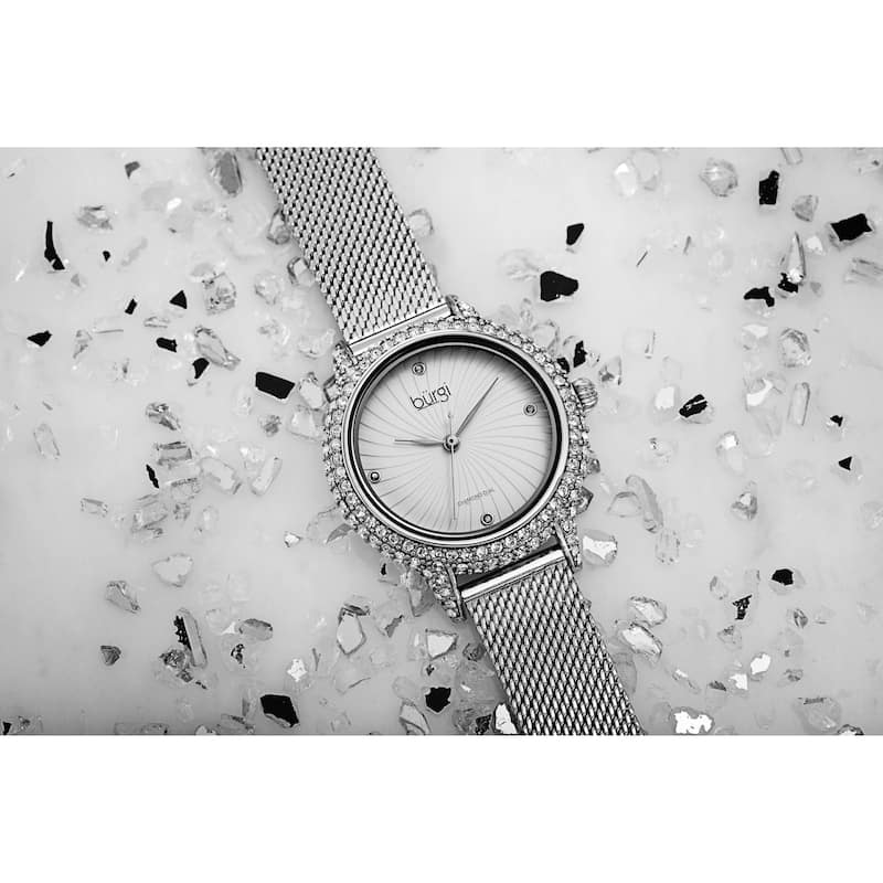 Burgi Women's Whirlwind Diamond Dial Mesh Strap Watch