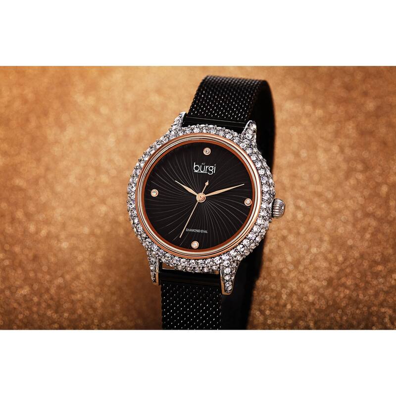 Burgi Women's Whirlwind Diamond Dial Mesh Strap Watch