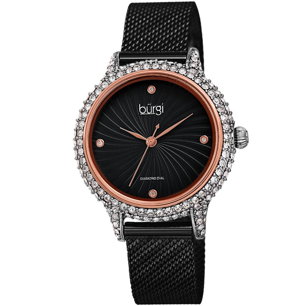 Burgi Women's Whirlwind Diamond Dial Mesh Strap Watch