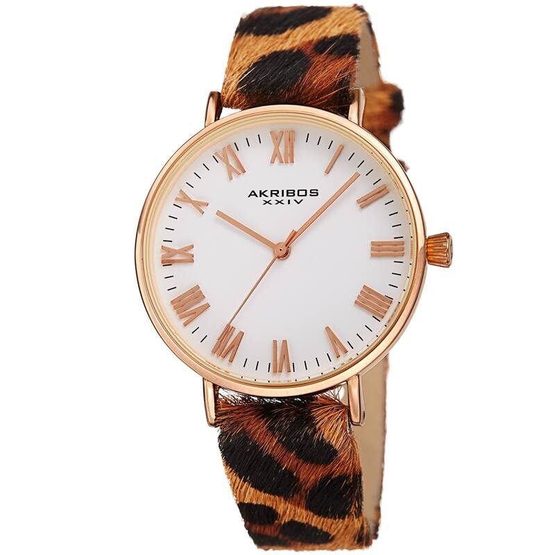 Akribos XXIV Ladies Stylish Animal Print Leather Strap Watch
