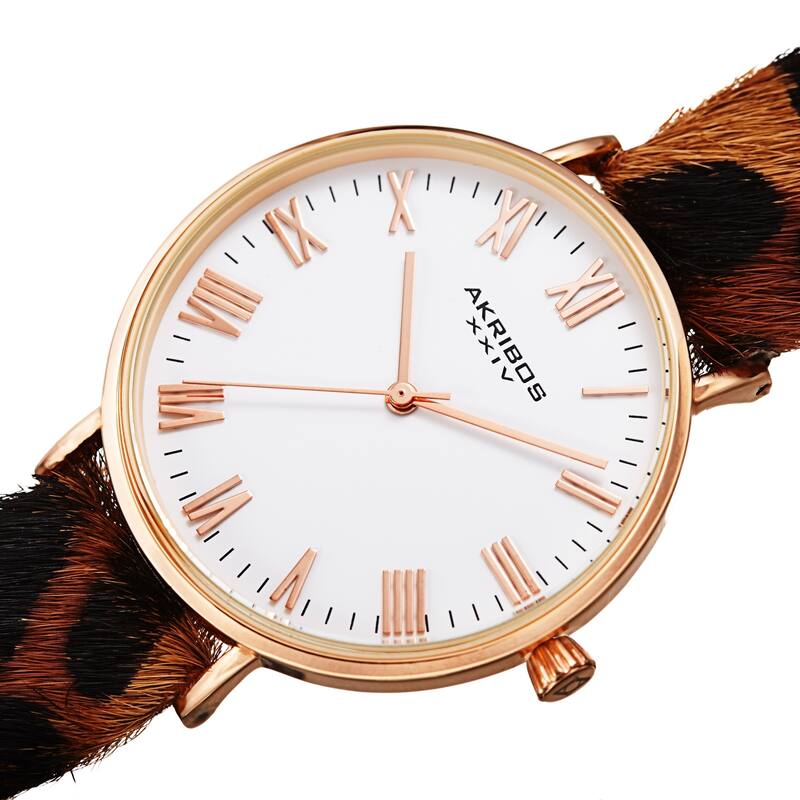 Akribos XXIV Ladies Stylish Animal Print Leather Strap Watch