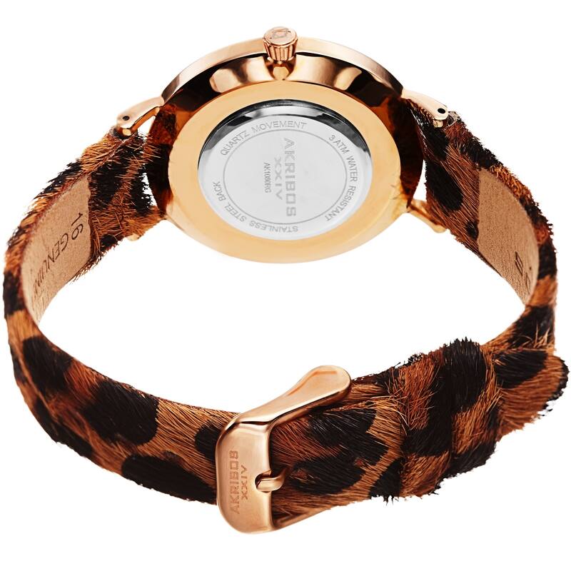 Akribos XXIV Ladies Stylish Animal Print Leather Strap Watch