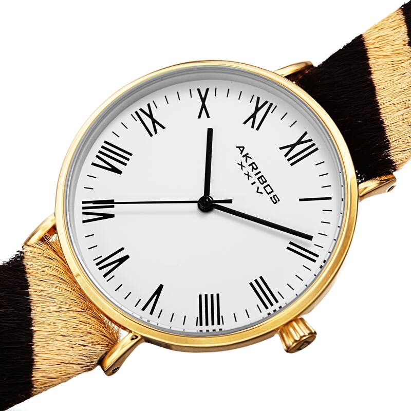 Akribos XXIV Ladies Stylish Animal Print Leather Strap Watch - Tiger