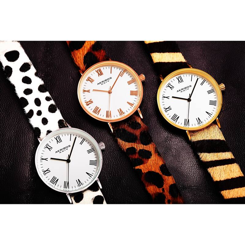 Akribos XXIV Ladies Stylish Animal Print Leather Strap Watch