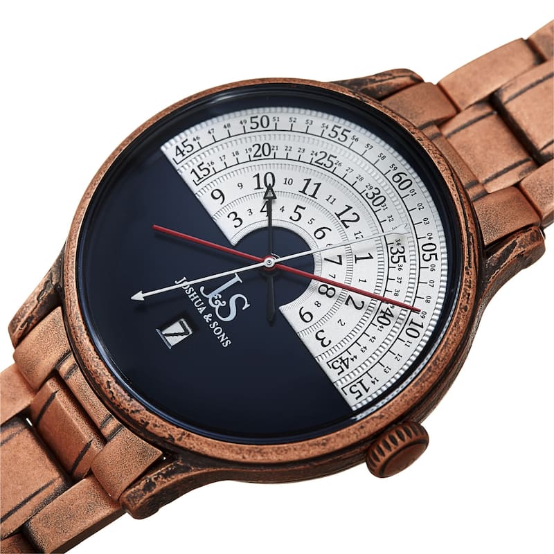 Joshua & Sons Men's Antique Style Arc Dial Bracelet Watch Strap - Rose