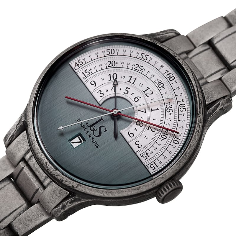 Joshua & Sons Men's Antique Style Arc Dial Bracelet Watch Strap - Silver