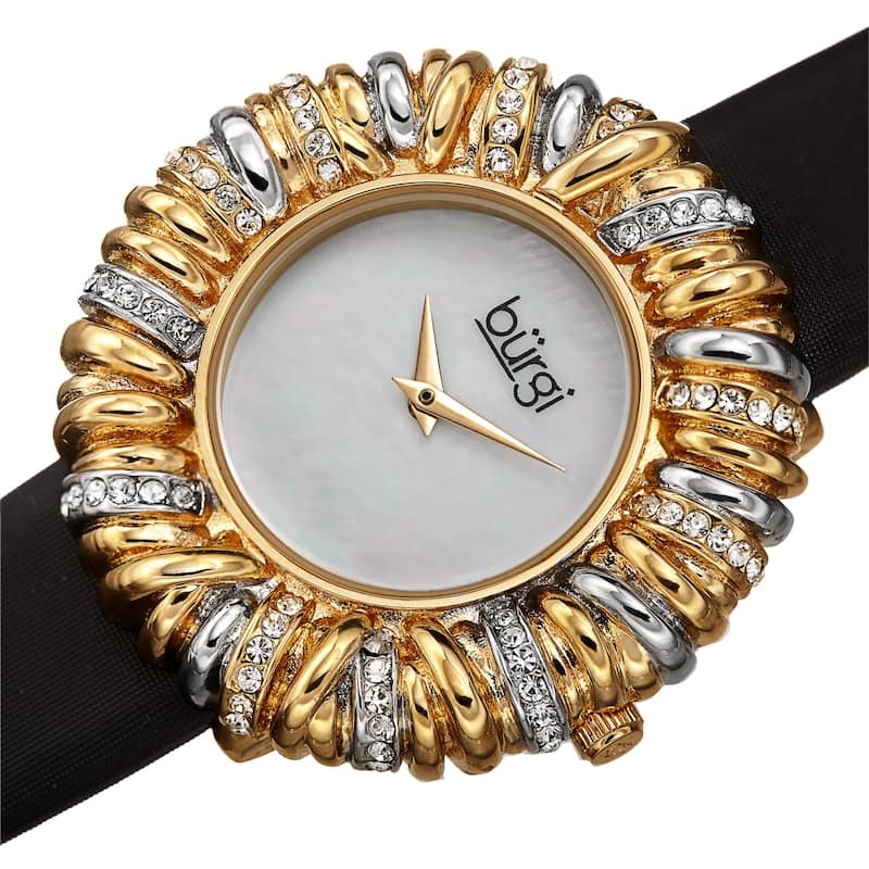 Burgi Women's Exotic Vibrant Ribbon Loop Satin Leather Strap Watch - Black