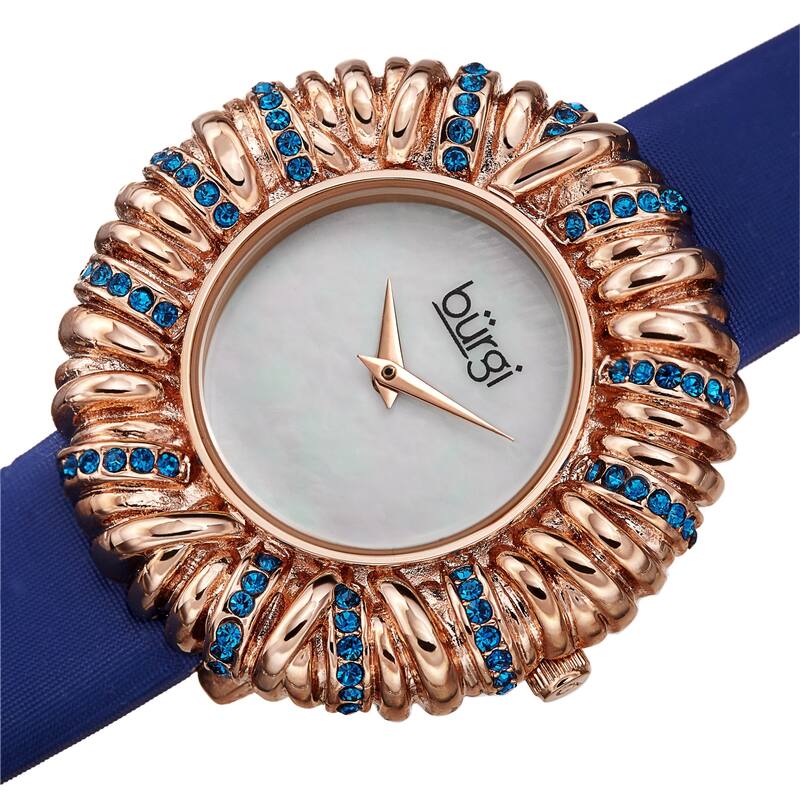 Burgi Women's Exotic Vibrant Ribbon Loop Satin Leather Strap Watch - Blue