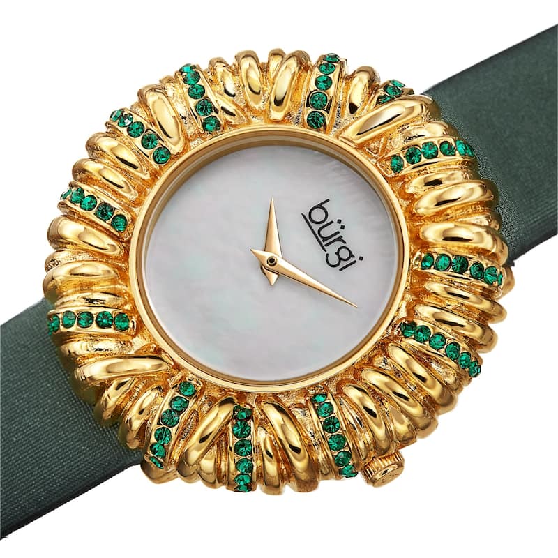 Burgi Women's Exotic Vibrant Ribbon Loop Satin Leather Strap Watch - Green