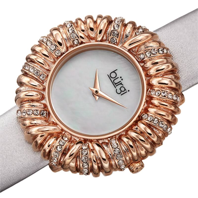 Burgi Women's Exotic Vibrant Ribbon Loop Satin Leather Strap Watch - Grey