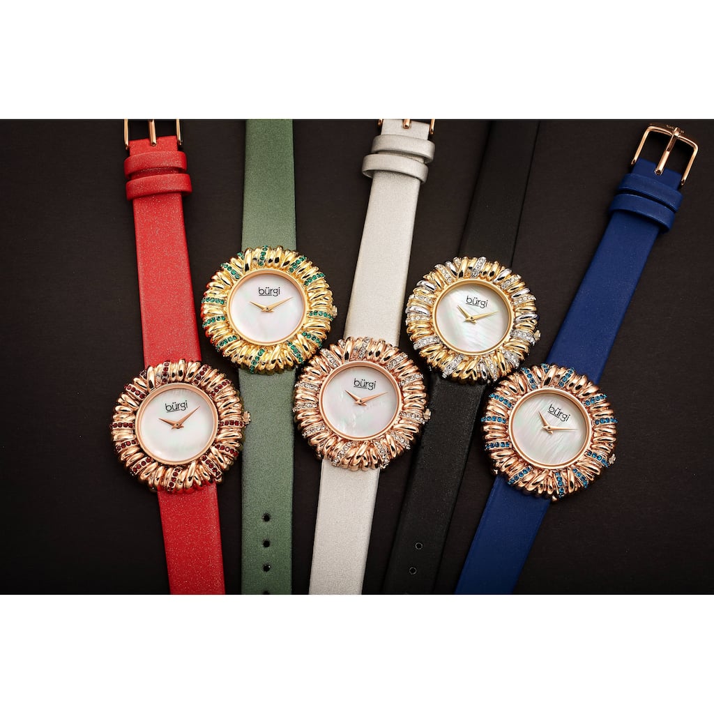 Burgi Women's Exotic Vibrant Ribbon Loop Satin Leather Strap Watch