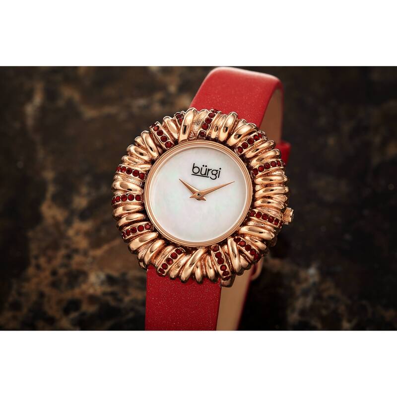 Burgi Women's Exotic Vibrant Ribbon Loop Satin Leather Strap Watch