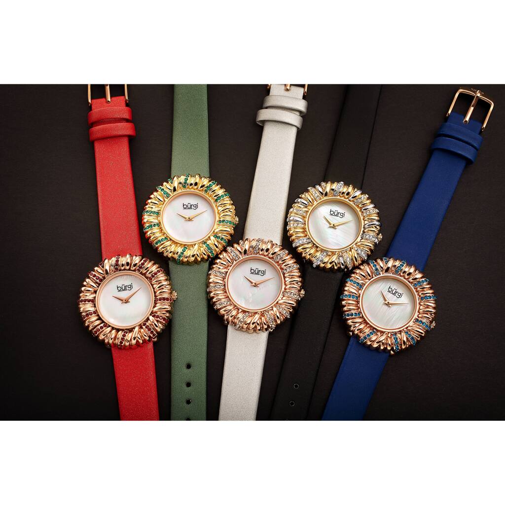 Burgi Women's Exotic Vibrant Ribbon Loop Satin Leather Strap Watch