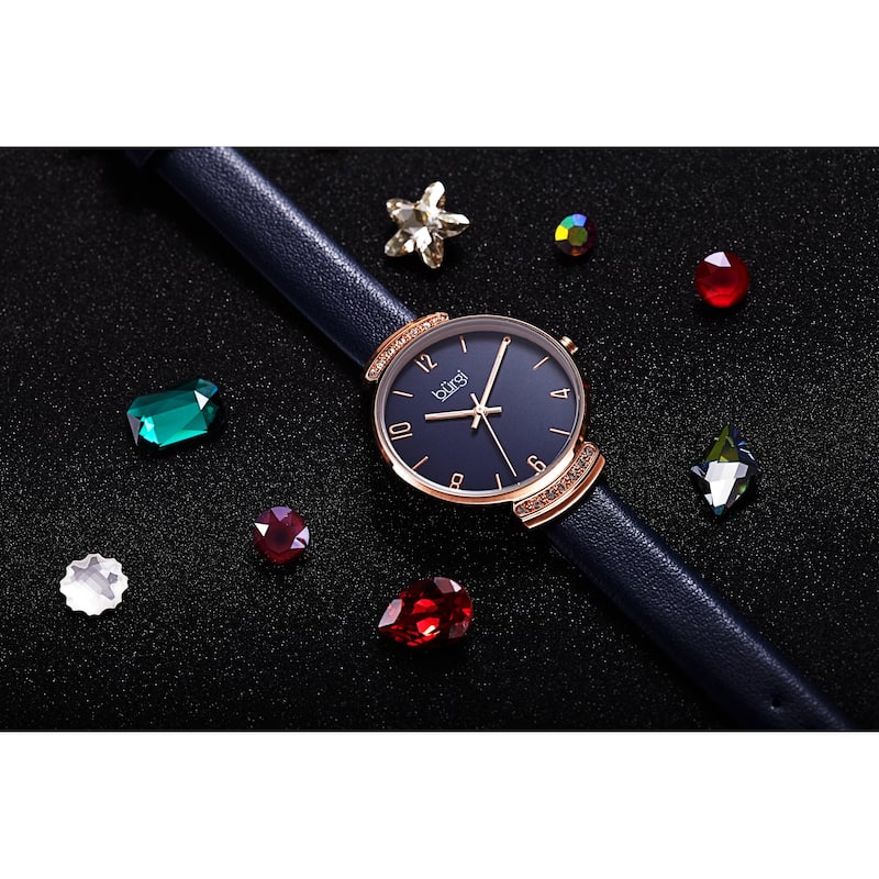 Burgi Women's Swarovski Crystal Classic Slim Leather Strap Watch