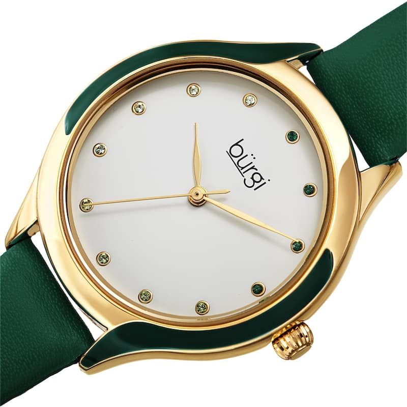 Burgi Women's Swarovski Crystal Elegant Leather Strap Watch