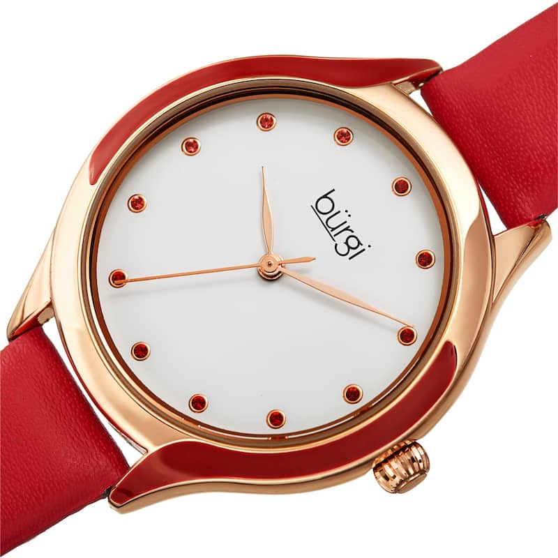 Burgi Women's Swarovski Crystal Elegant Leather Strap Watch